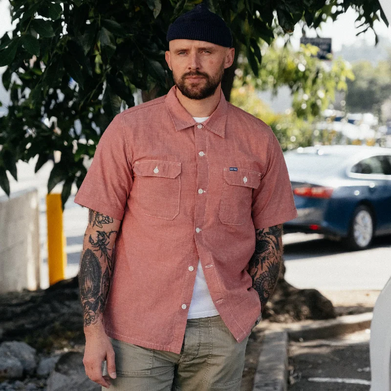 Men Short Sleeve Shirts with Reflective Elements for Nighttime VisibilityIron Heart IHSH-388-RED Short Sleeved Summer Shirt Red FINAL SALE