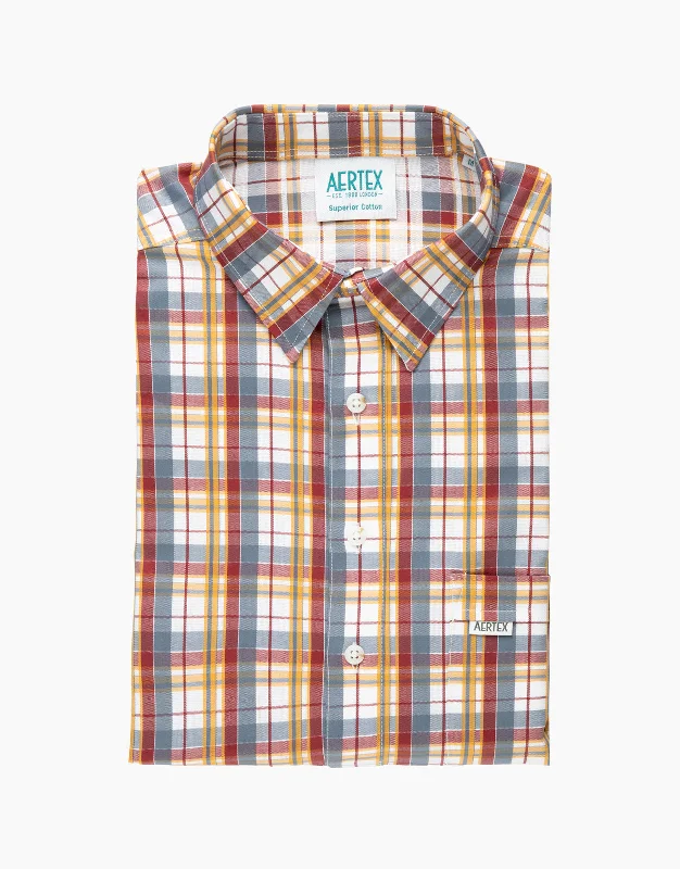 Men Short Sleeve Shirts with Raglan Sleeves for a Comfortable and Easy - Wearing FitAertex Taunton Yellow/Maroon/Grey Check Short Sleeve Shirt