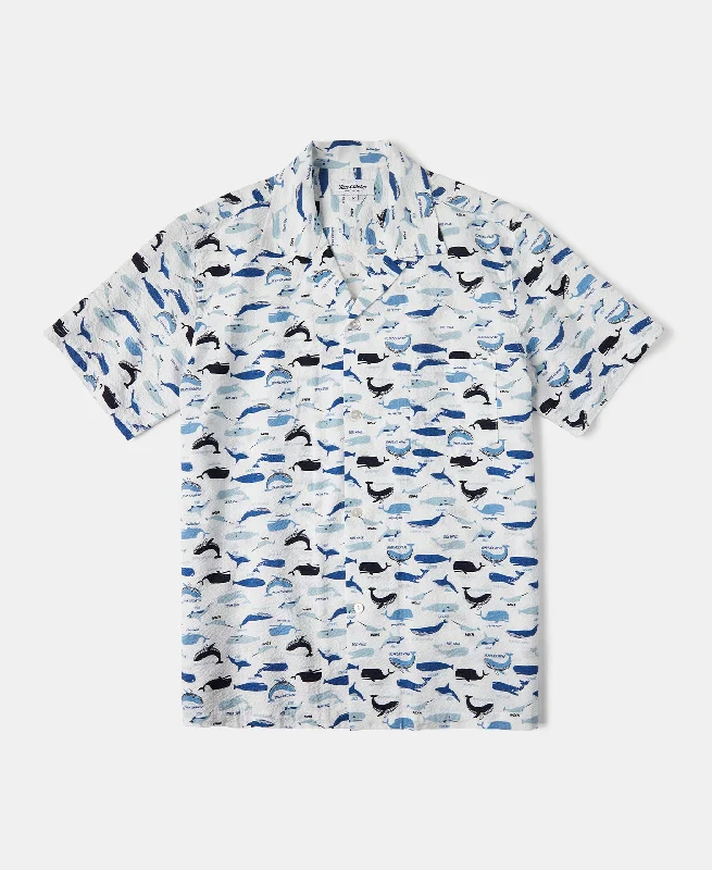 Men Short Sleeve Shirts with Camp Collars for a Retro and Stylish LookMarine Life Printed Seersucker Short Sleeve Camp Shirt - White