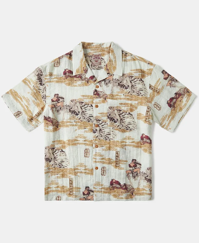 Men Short Sleeve Shirts with Printed Quotes or Slogans for a Fun and Expressive LookUkiyo-e Bukotsu Pattern Aloha Shirt