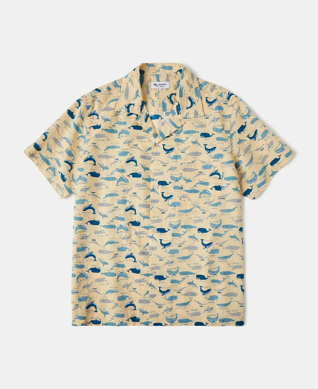 Men Short Sleeve Shirts with Color - Blocked Sections for a Fashion - Forward StatementMarine Life Printed Seersucker Short Sleeve Camp Shirt - Light Yellow