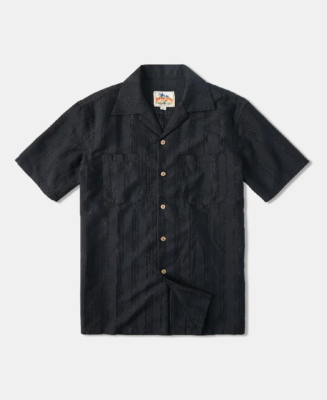 Men Short Sleeve Shirts with Mother - of - Pearl Buttons for a Subtle and Elegant TouchCamp-Collar Dobby Jacquard Stripe Shirt