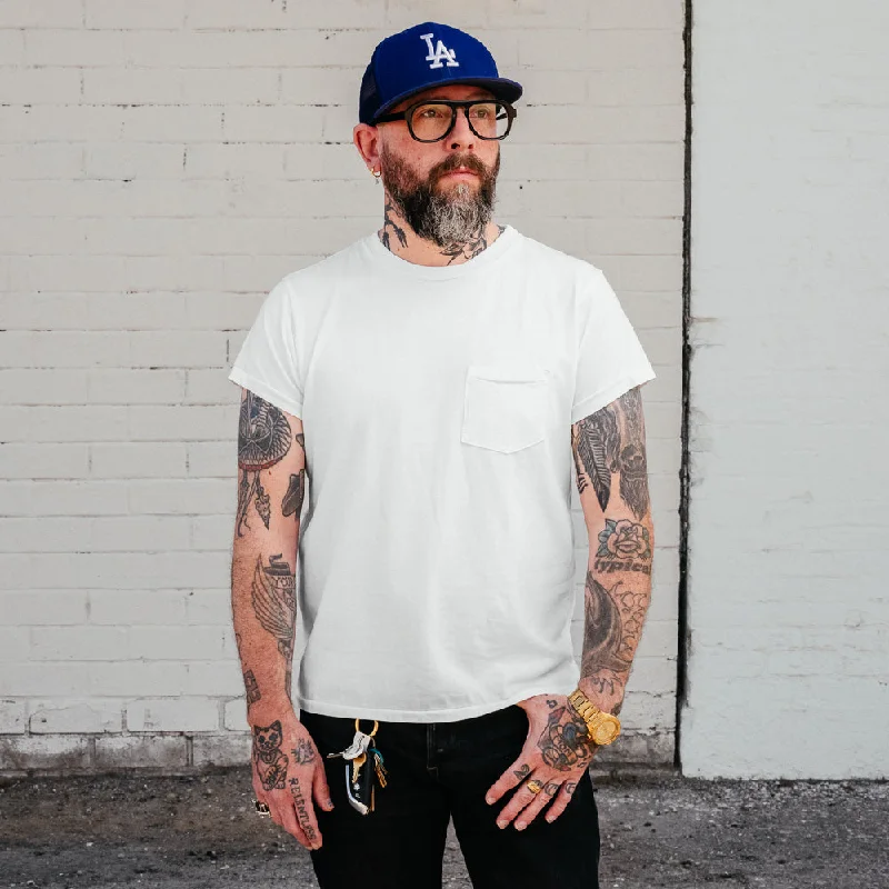 Men Short Sleeve Shirts with Color - Blocked Sections for a Fashion - Forward StatementSchaeffer's Garment Hotel Ringspun Pocket Tee Off White