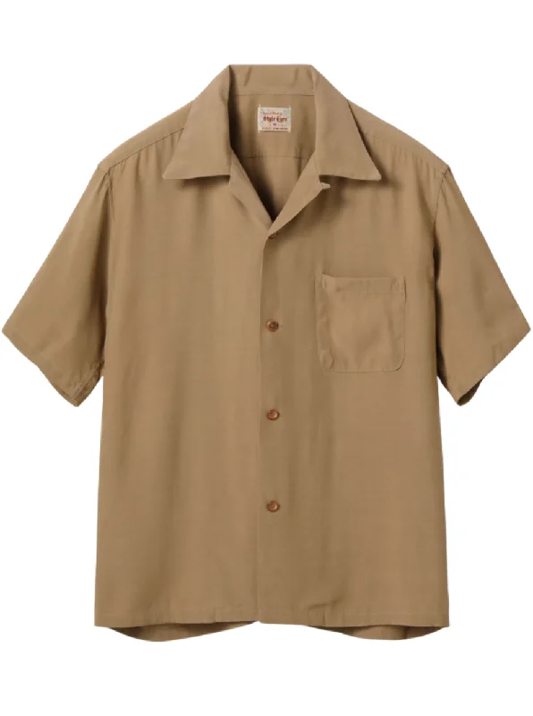 Men Short Sleeve Shirts with Elastic - Cuffed Sleeves for a Snug and Stylish FitStyle Eyes, Bowling Shirt, Plain Weave, Brown, SE39259