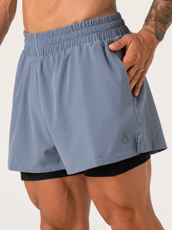 Men's UV - Protection Sports Shorts in Beige for Beach Volleyball and Sun - Exposed SportsPursuit 2 In 1 Training Shorts - Denim Blue