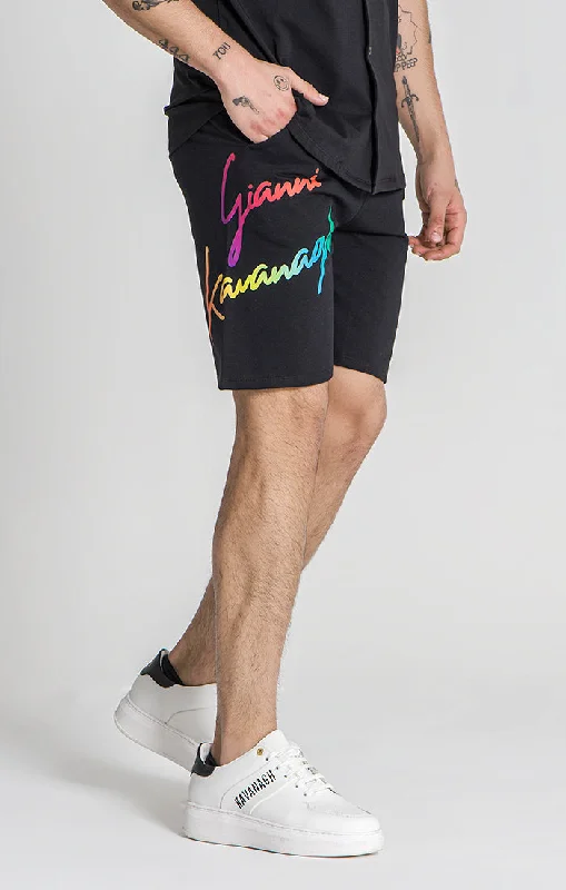 Men's distressed cotton shorts for a bohemian - inspired styleBlack Chromatica Signature Shorts