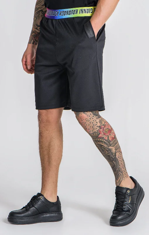 Men's elastic waistband lounge shorts for lazy weekends at homeBlack Chromatica Elastic Shorts