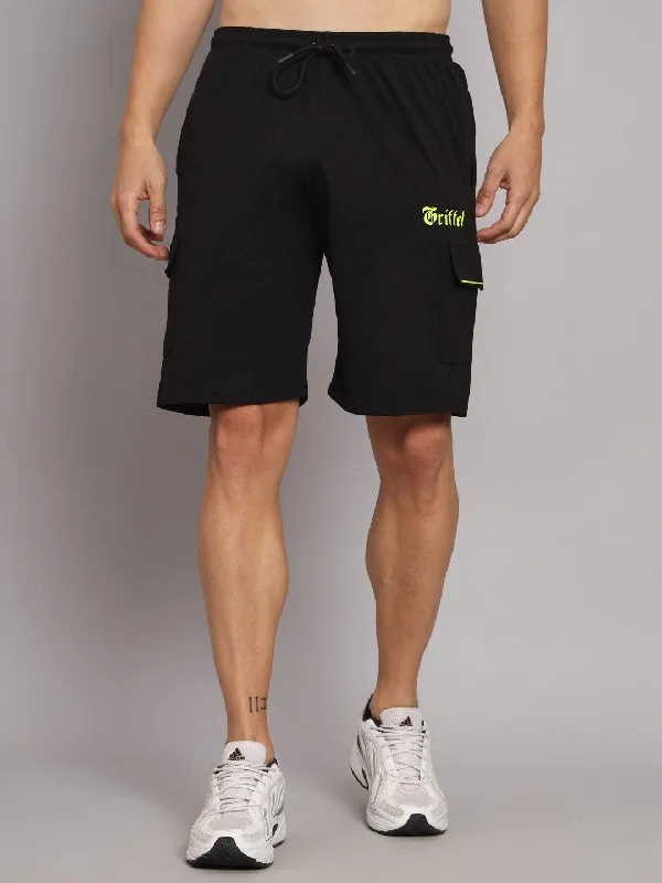 Men's elastic waistband lounge shorts for lazy weekends at homeGRIFFEL Men Basic Solid Black Oversized Loose fit Shorts