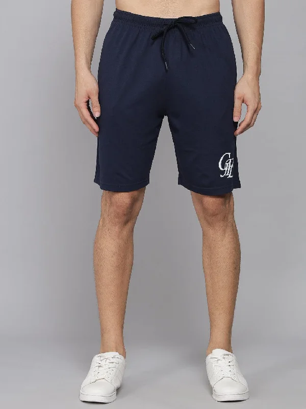 Men's side - stripe track shorts for a sporty running lookGRIFFEL Men Basic Solid Navy Regular fit Shorts