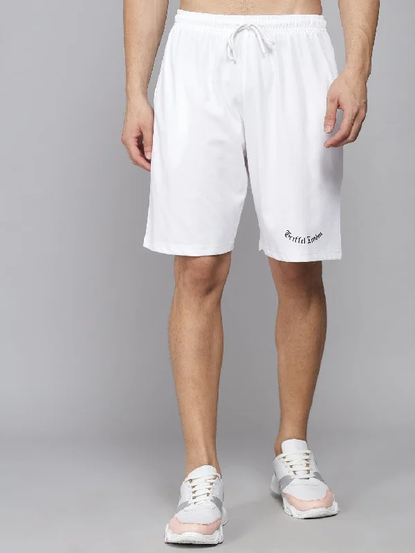 Men's distressed cotton shorts for a bohemian - inspired styleGRIFFEL Men Basic Solid White Regular fit Shorts