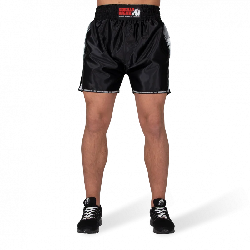 Men's button - fly denim work shorts for durability on the jobHENDERSON MUAY THAI / KICKBOXING SHORTS - BLACK/GRAY