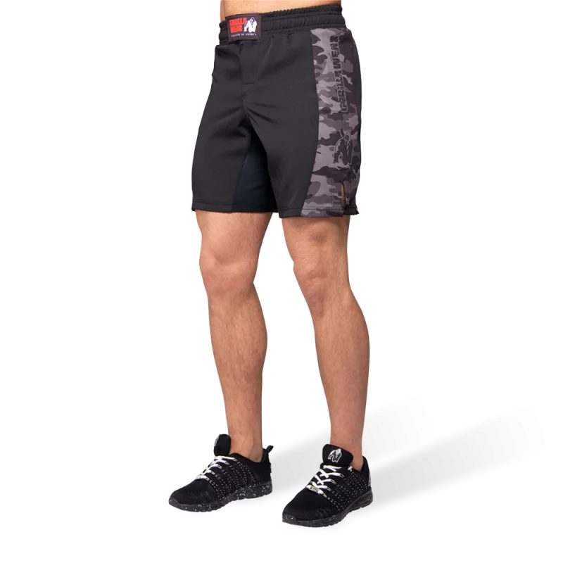 Men's plaid pattern wool blend shorts for a preppy fall styleKENSINGTON MMA FIGHTSHORTS - BLACK/GRAY CAMO