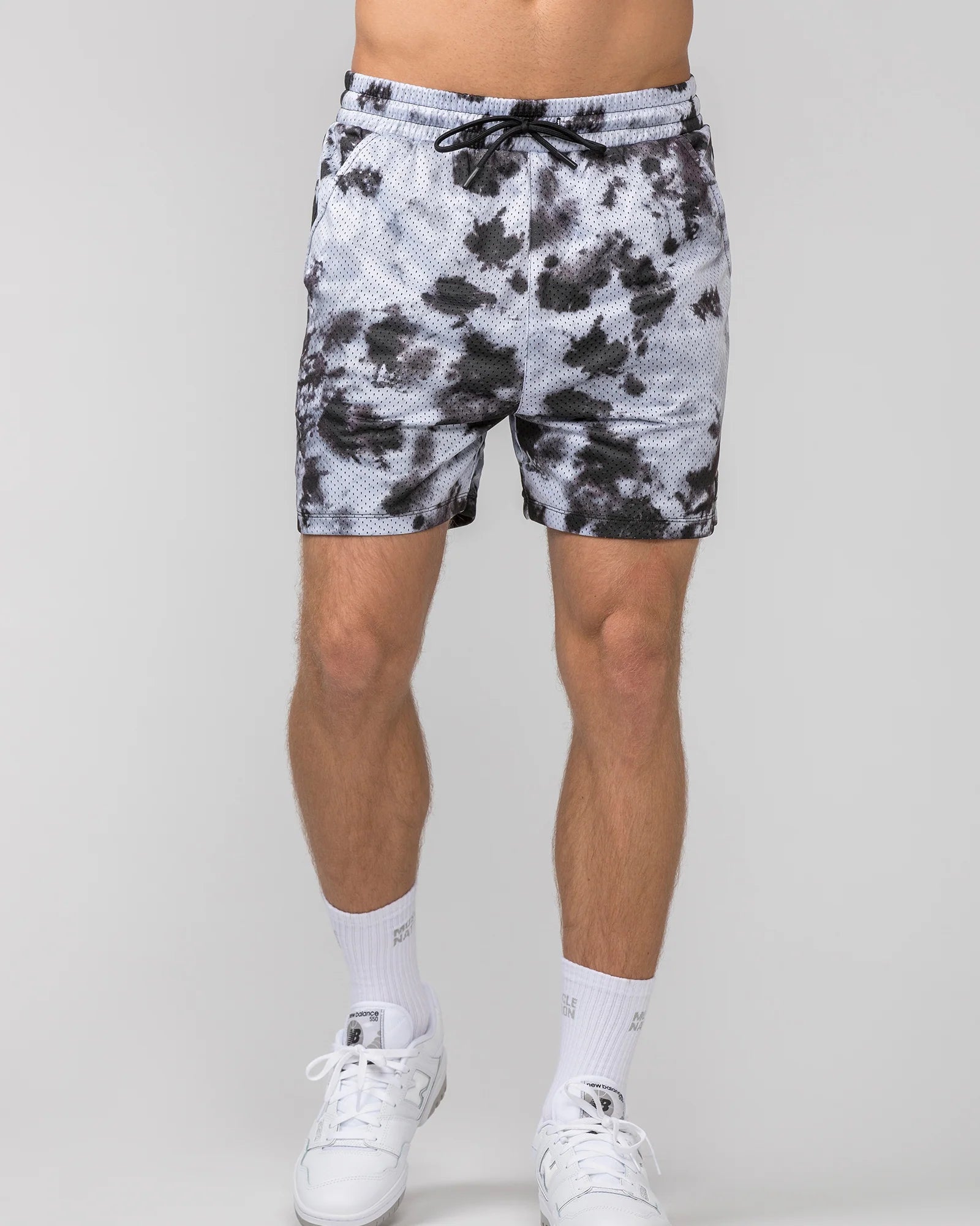 Men's drawstring casual linen shorts for a laid - back summer lookMuscle Nation | Lay Up 5" Shorts - Tie Dye Print