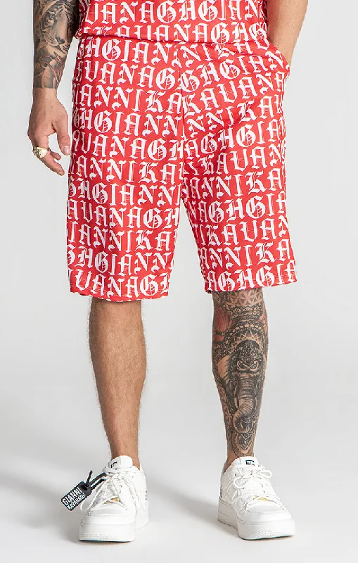 Men's high - waisted swim shorts with UPF protection for beach vacationsRed Message Loose Shorts