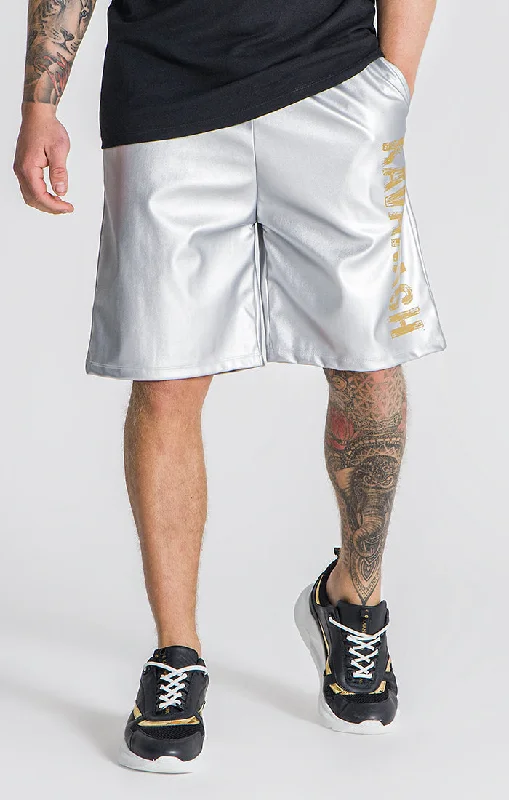 Men's drawstring casual linen shorts for a laid - back summer lookSilver Reverse Shorts