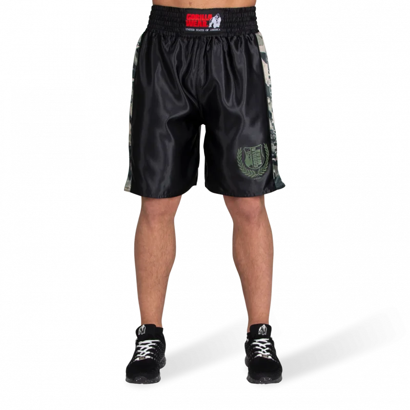 Men's floral print silk blend shorts for a unique night - out lookVAIDEN BOXING SHORTS - ARMY GREEN CAMO