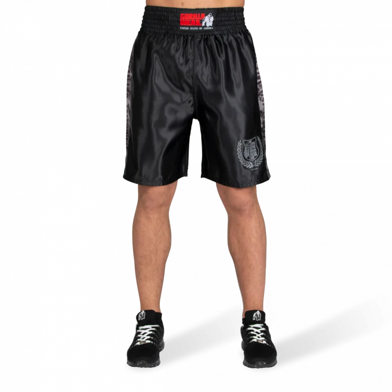 Men's adjustable - length convertible shorts for versatile useVAIDEN BOXING SHORTS - BLACK/GRAY CAMO