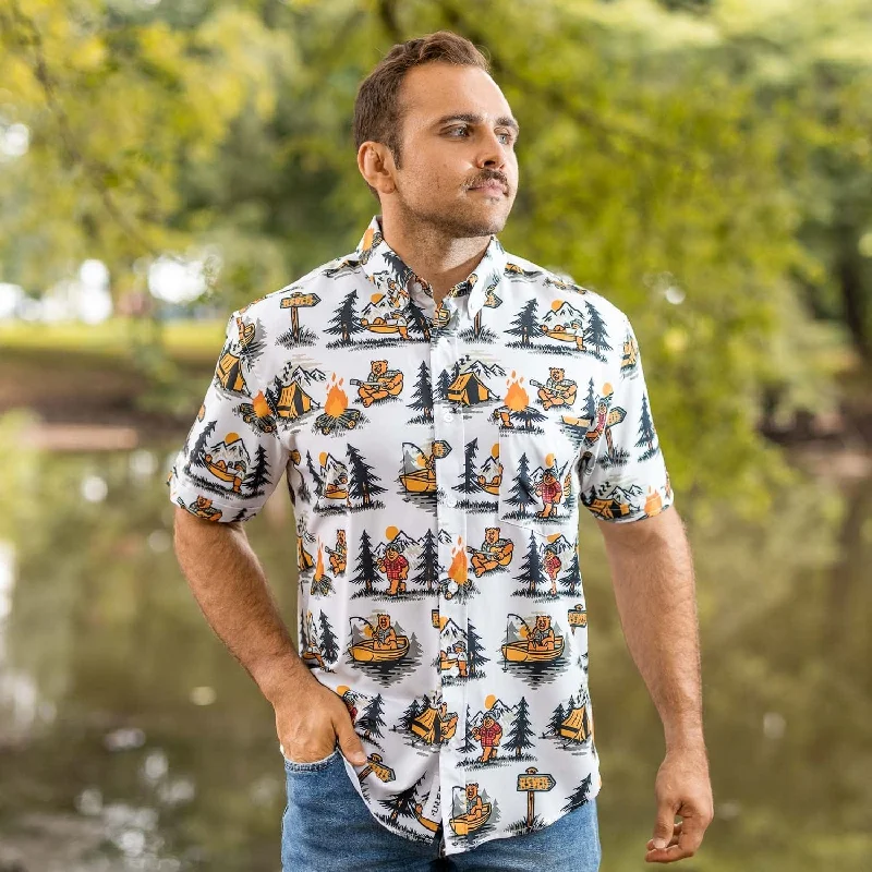 Men Short Sleeve Shirts with Distressed Finishes for a Vintage and Casual AestheticThe Great Outdoors "Beary Outdoorsy" – KUNUFLEX Short Sleeve Shirt