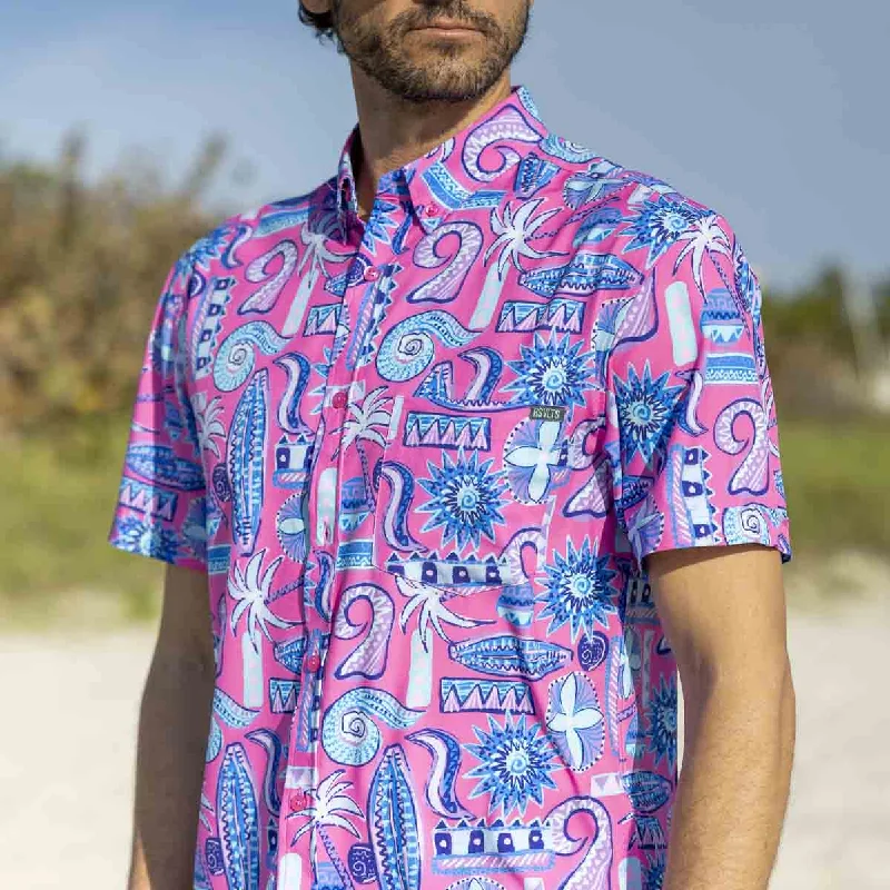 Men Short Sleeve Shirts with Camp Collars for a Retro and Stylish LookPink Sand Beach – KUNUFLEX Short Sleeve Shirt