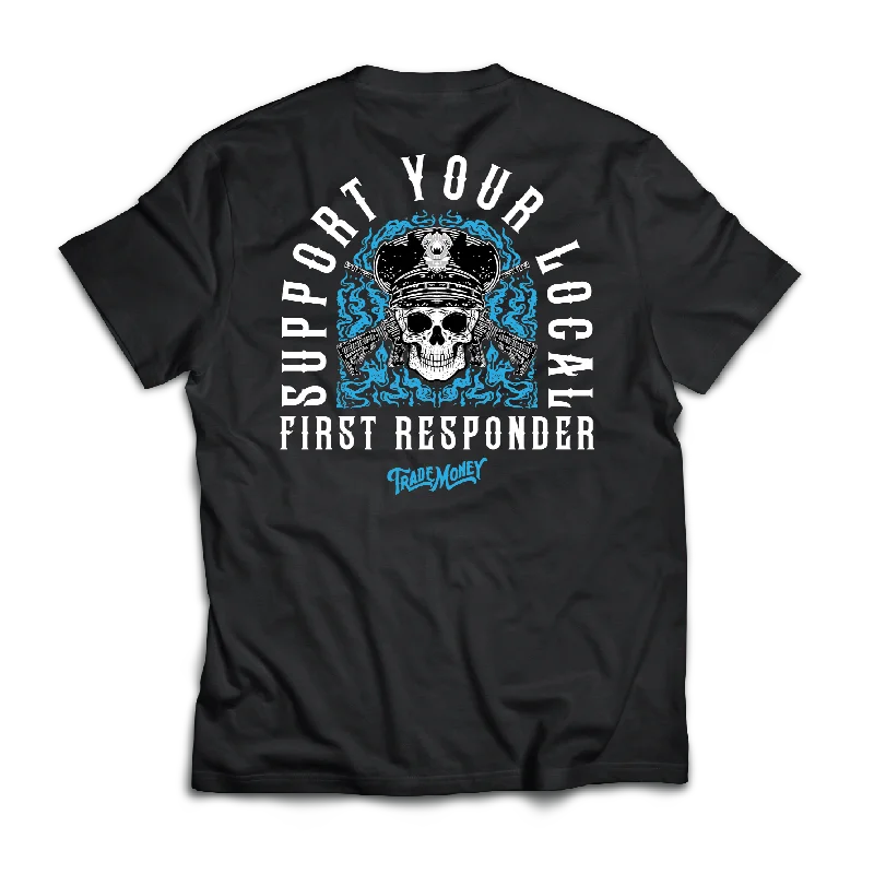 Men Short Sleeve Shirts with Printed Quotes or Slogans for a Fun and Expressive LookSupport Your Local Police Officer, Black