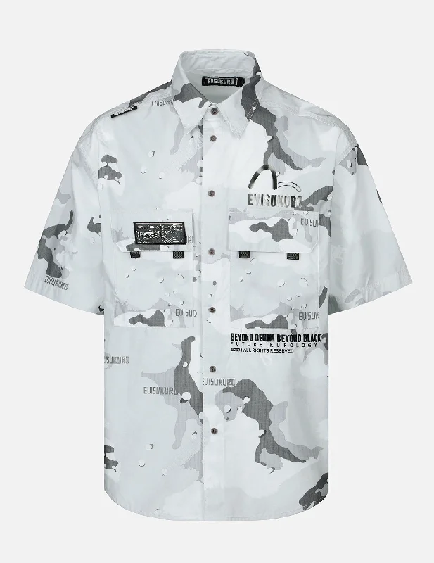 Men Short Sleeve Shirts with Roll - Up Sleeves for an Adjustable and Relaxed LookCamouflage Print Short-sleeved Shirt