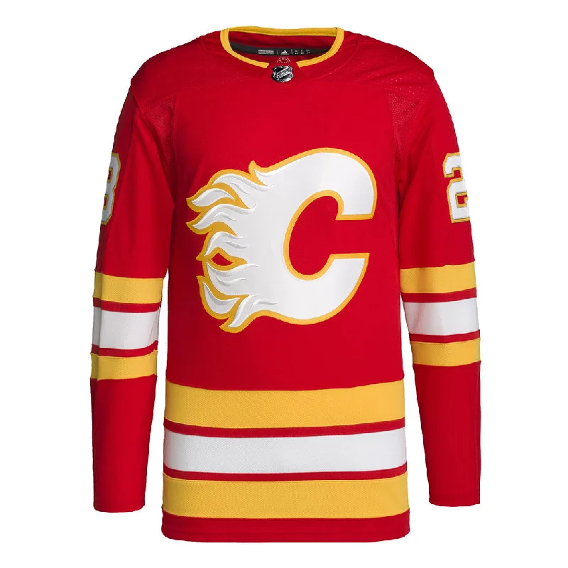 Men Jerseys with Ribbed Collars and Cuffs for a Classic and Durable Lookadidas - Men's Calgary Flames Authentic Sean Monahan Home Jersey (HB6697)