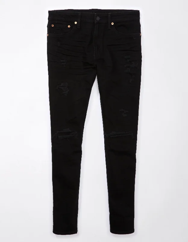 Plus Size Men's Relaxed Fit Jeans with a Tapered Leg for a Laid - Back VibeAE AirFlex+ Patched Ultrasoft Athletic Skinny Jean