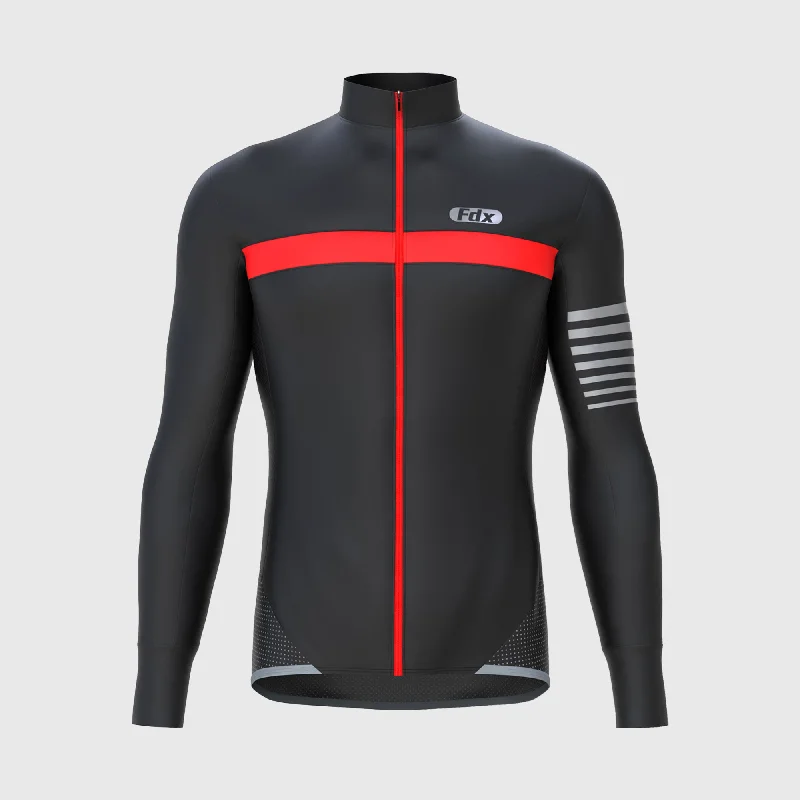 Men Jerseys with Authentic - Style Striping for a True - to - Game LookFdx All Day Men's & Boy's Red Thermal Roubaix Long Sleeve Cycling Jersey