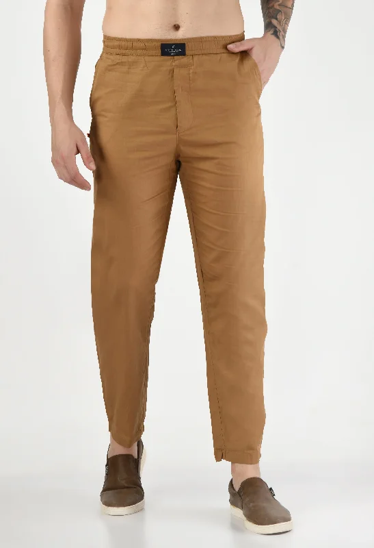 Men Blazers with Ventless Backs for a Clean and Tailored AppearanceBeige Plain Relaxed Fit Casual Trouser