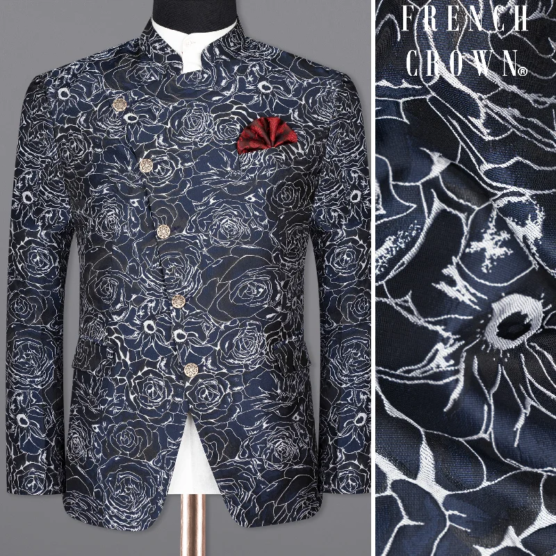 Three - Piece Men Suits with Waistcoats for Added StyleBleached Cedar Rose Jacquard Cross Placket Bandhgala Designer Blazer