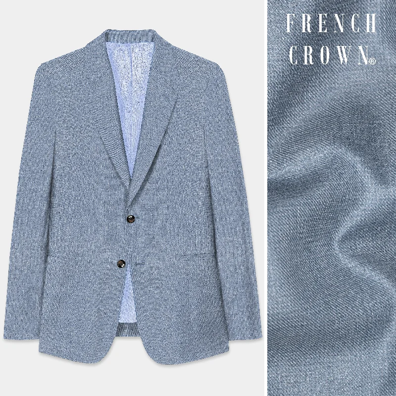 Men Blazers with Patch Pockets for a Casual - Elegant StyleBluish Wool Rich Single Breasted Blazer