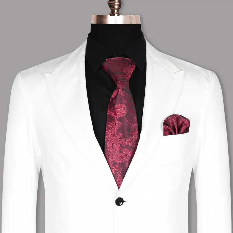 Two - Piece Men Suits with Matching Trousers and JacketsBright White Herringbone Premium Cotton Blazer