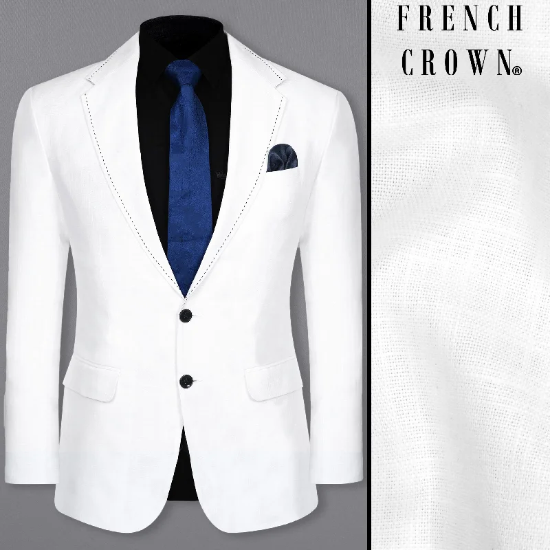 Men Blazers with Patch Pockets for a Casual - Elegant StyleBright White Luxurious Linen Designer Blazer