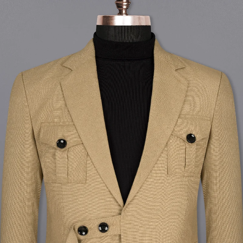 Men Suits with Pleated Trousers for a Traditional AestheticCalico Cream Patch Pockets Sports Blazer