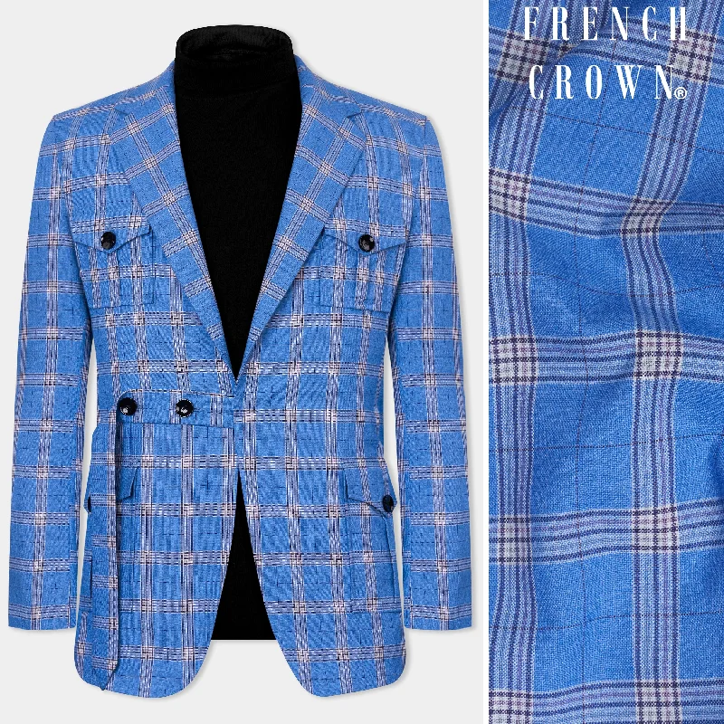 Three - Piece Men Suits with Waistcoats for Added StyleCelestial Blue and Martinique Purple Plaid Wool Rich Designer Blazer