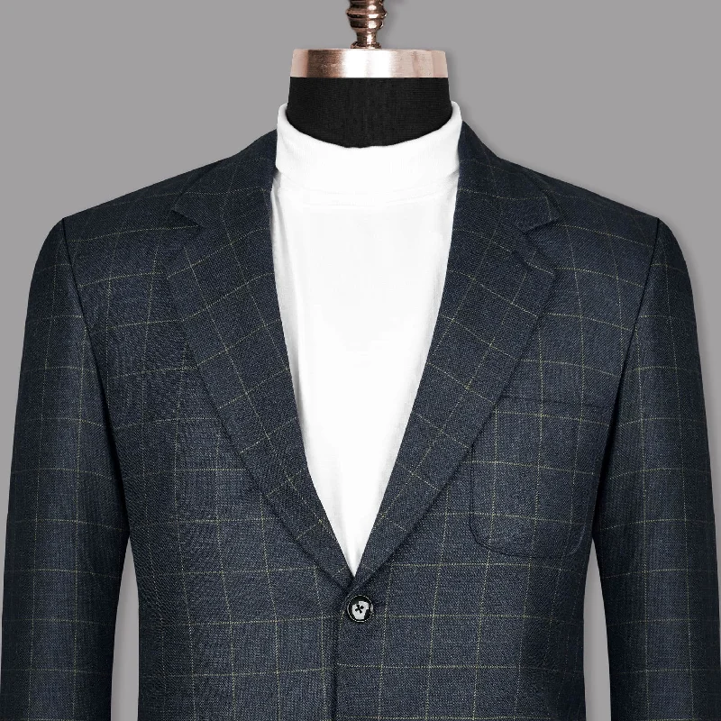 Men Blazers with Padded Shoulders for a Structured SilhouetteCharcoal with Thin Yellow Windowpane Wool Rich Blazer