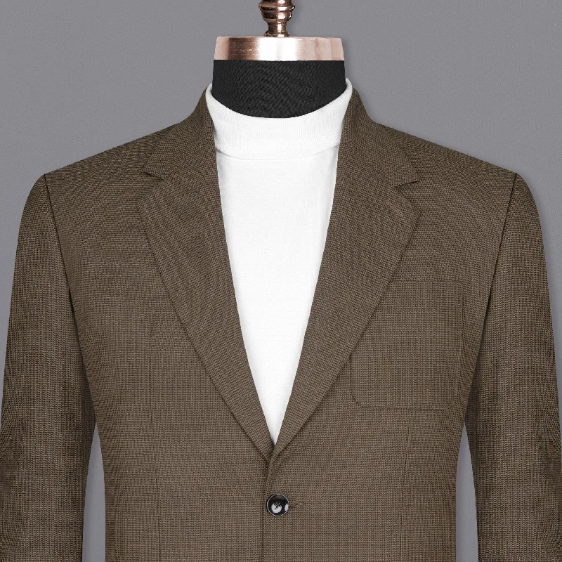 Two - Piece Men Suits with Matching Trousers and JacketsCoffee Brown Hounstooth Wool Rich Sports Blazer