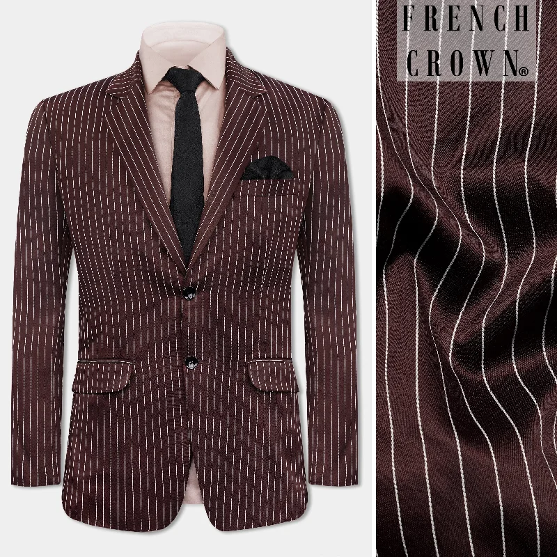 Men Suits with Double - Breasted Jackets for a Formal and Powerful LookCork Brown and White Striped Wool Rich Blazer