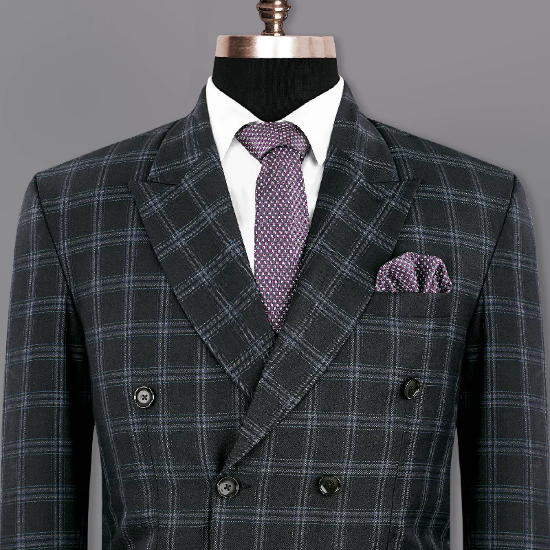 Men Suits in Charcoal Gray for a Timeless and Professional AppearanceDark Gray Windowpane Woolrich Double Breasted Blazer