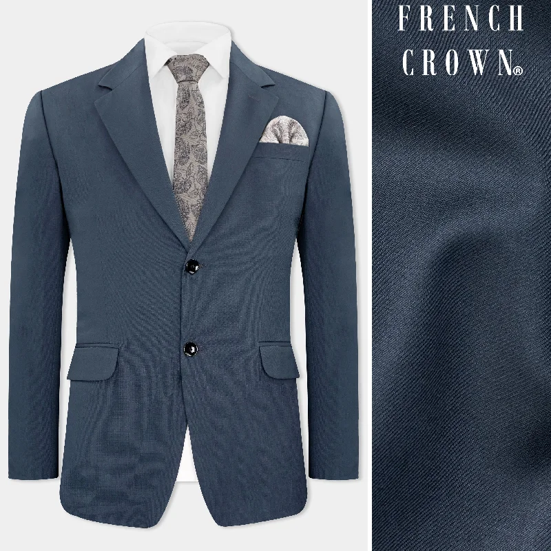 Men Suits in Navy Blue for a Classic and Versatile OptionDark Slate Blue Single Breasted Wool Rich Blazer