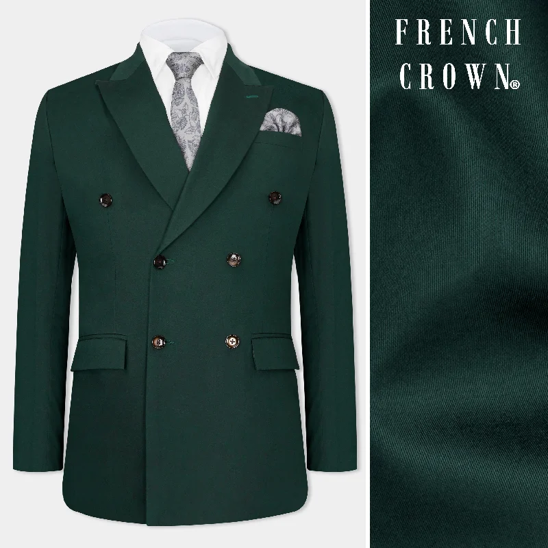 Men Suits with Tapered Trousers for a Sleek and Contemporary LookDark Slate Green Premium Cotton Double Breasted Blazer