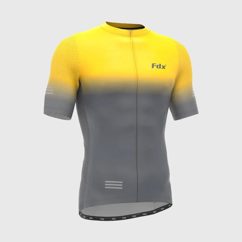 Men Jerseys with Stretch - Fabric for Freedom of MovementFdx Duo Yellow / Grey Men's & Boy's Short Sleeve Summer Cycling Jersey