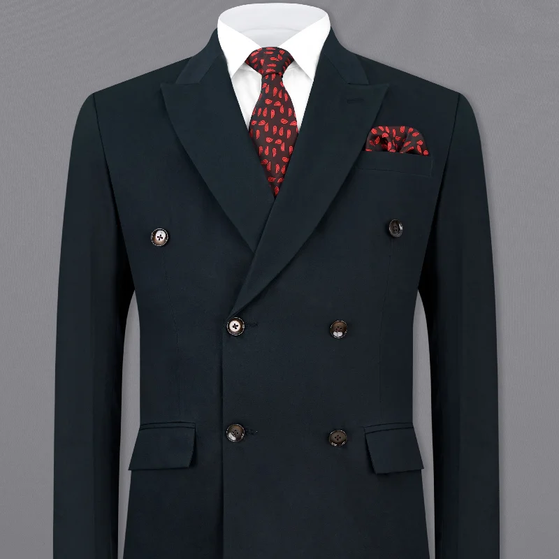 Men Suits with Side - Adjusters on Trousers for a Custom FitFirefly Navy Blue Premium Cotton Double Breasted Blazer