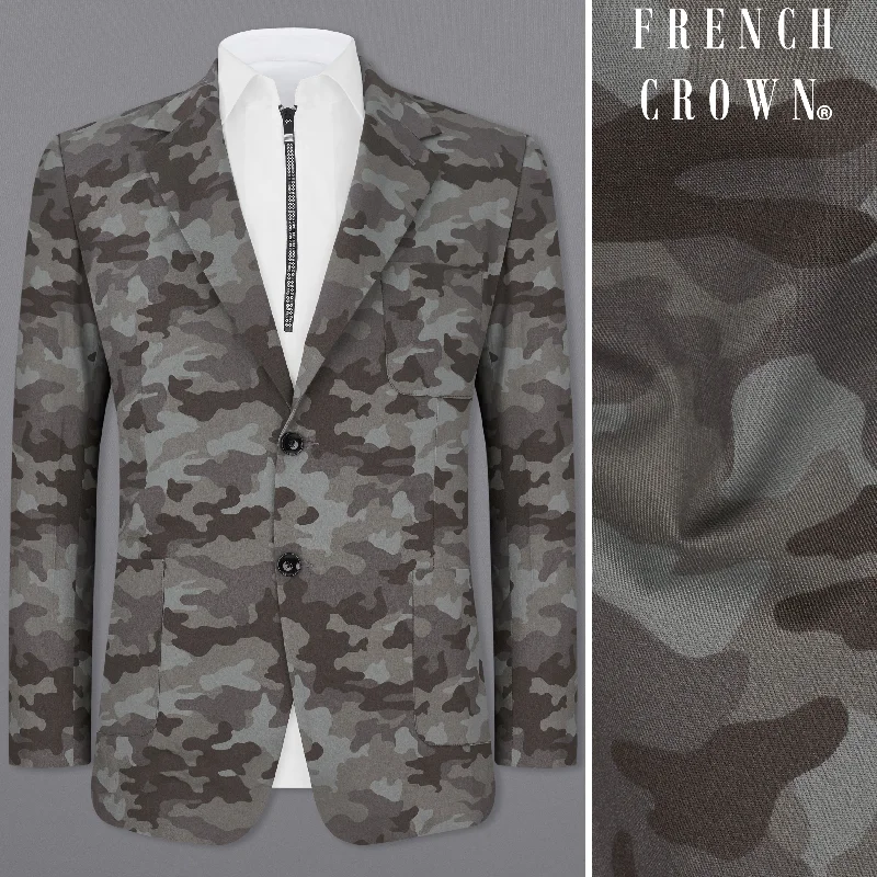 Men Blazers with Embossed Patterns for Added TextureGravel Gray with Iridium Brown Camouflage Premium Cotton Designer Sports Blazer