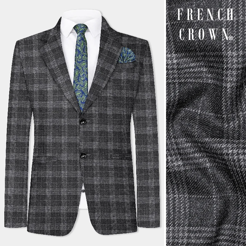 Men Suits in Navy Blue for a Classic and Versatile OptionHeavy Metal Gray Plaid Tweed Blazer