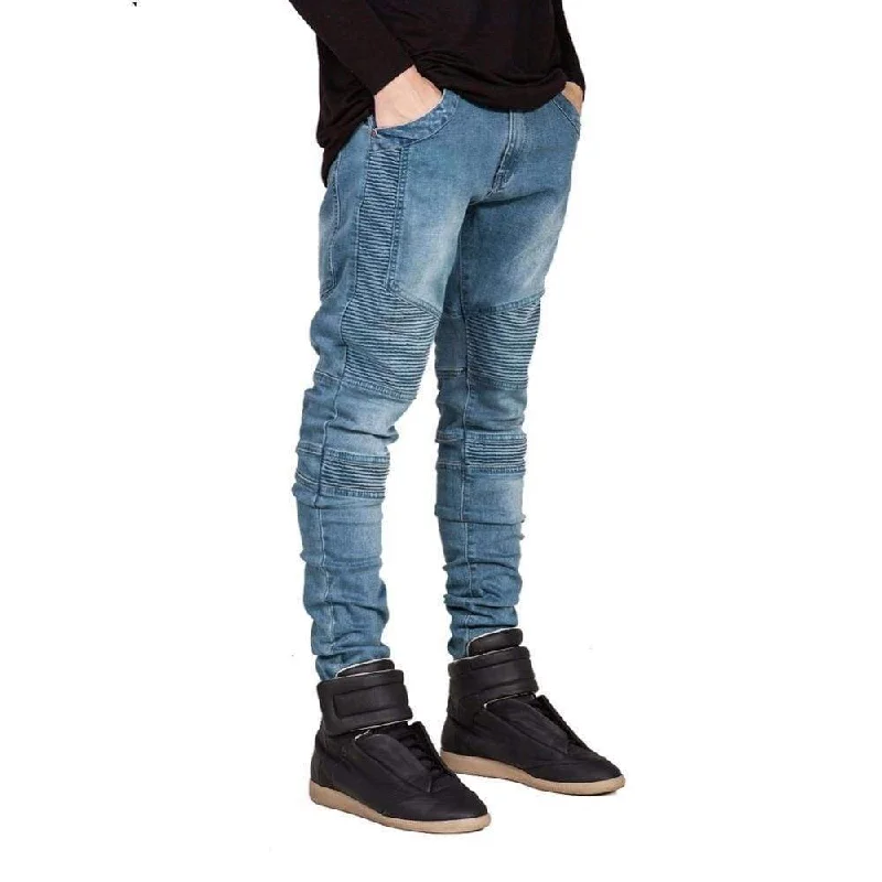 Plus Size Men's Straight Leg Jeans with Reinforced Knees for DurabilityHiphop Style Men's Skinny Strech Slim Racer Biker Denim Jeans