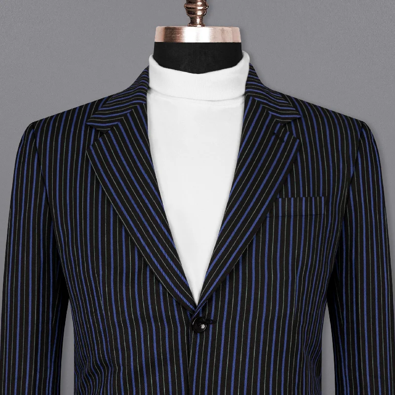 Men Blazers with Shawl Lapels for a Formal and Sophisticated LookJade Black and Mariner Blue Striped Woolrich Blazer