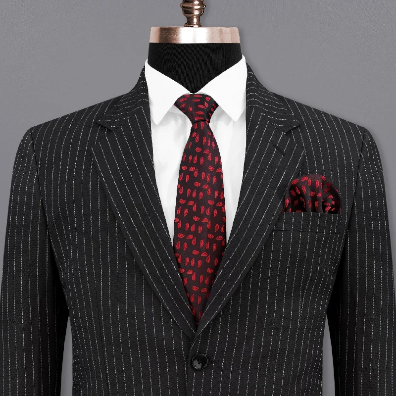 Slim - Fit Men Suits with Notch Lapels for a Modern LookJade Black Striped Single Breasted Blazer