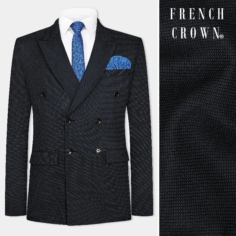 Two - Piece Men Suits with Matching Trousers and JacketsJade Black Textured Wool Blend Blazer