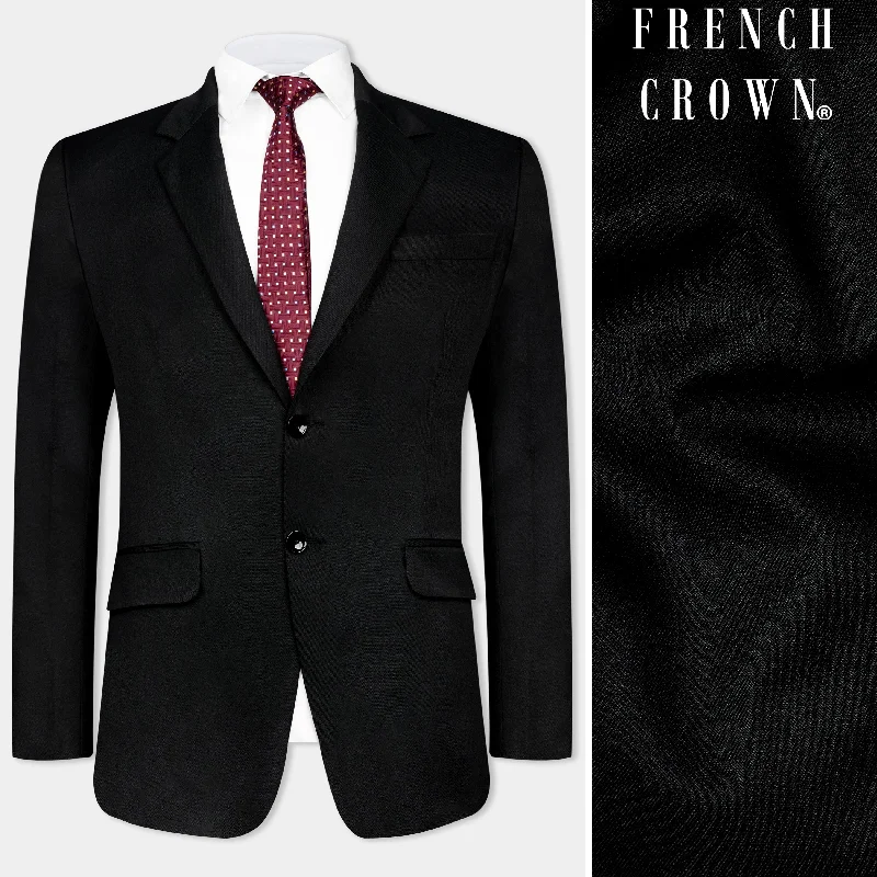 Men Blazers with Buttons Made of Mother - of - Pearl for a Luxurious TouchJade Black Wool Rich Single Breasted Blazer